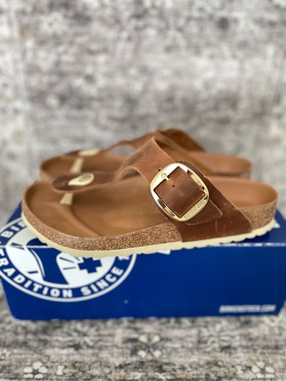 Birkenstock Gizeh Big Buckle Cognac Size 39 REGULAR Width Oiled Brown Leather - Picture 3 of 14